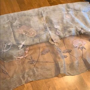 Sheer embroidered gray scarf